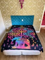 Colcha Indiana Casal Elefante Árvore em Algodão para Decoração Boho e Espiritual.