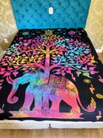 Colcha Indiana Casal Elefante Árvore em Algodão para Decoração Boho e Espiritual.