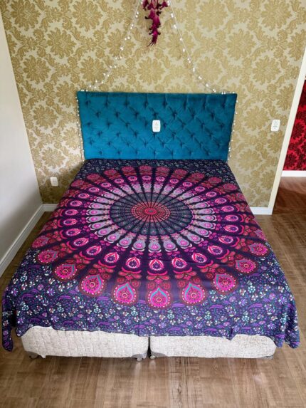 Colcha Indiana Casal Mandala em Algodão para Decoração Boho e Espiritual.