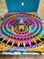 Colcha Indiana Casal Mandala Mão Hamsá em Algodão para Decoração Boho e Espiritual.